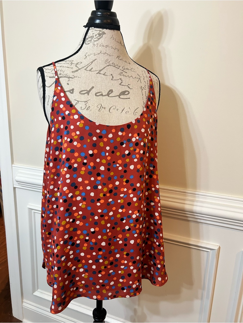 LOFT Rust Red Polka Dot Spaghetti Strap Cami